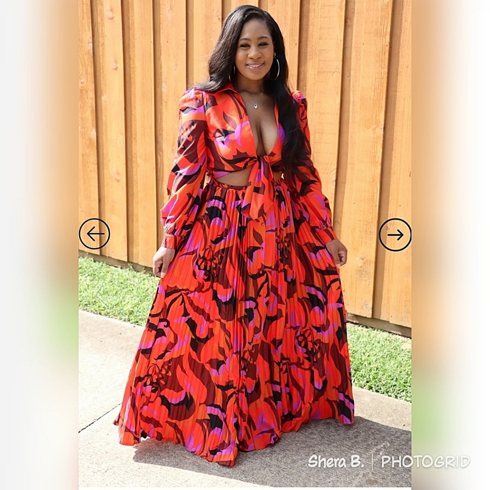 Red Swirl Cut Out Dress